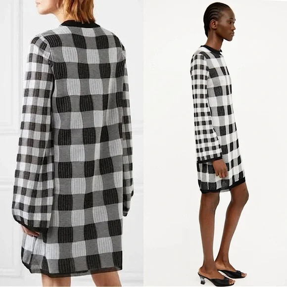 ALEXANDER MCQUEEN Gingham Heritage‎ Plaid Knit Long Sleeve Relaxed Fit Dress XS